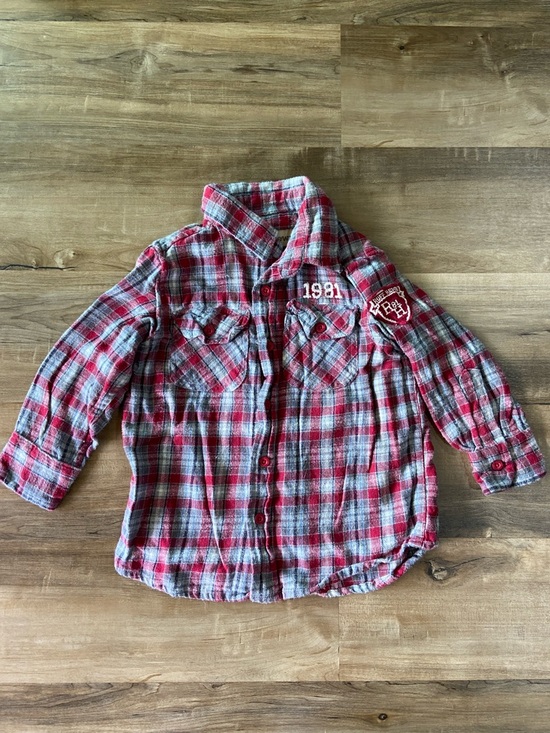 Ruff Hewn Other - $1 - Kids Red Plaid Button-Up Shirt - Casual Long Sleeve Top